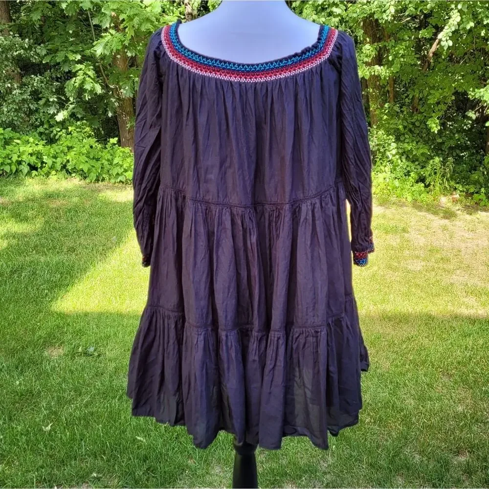 Free People Sun Beams Embroidered Off-The-Shoulder Mini Dress size Large